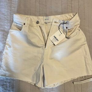 Reformation Cream High-Waist Cutoff Denim Shorts